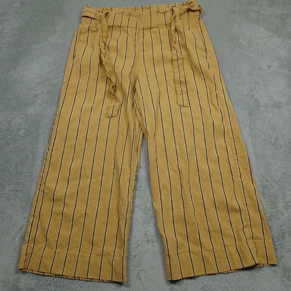 J. Jill Pants - J Jill Pants Womens Medium Yellow Linen Wide Leg Belted Striped Stretch Preppy